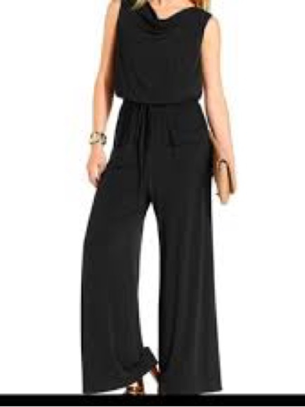 Vince Camuto Cowl Neck Sleeveless Black Jumpsuit w/ Pockets And Drawstring Waist